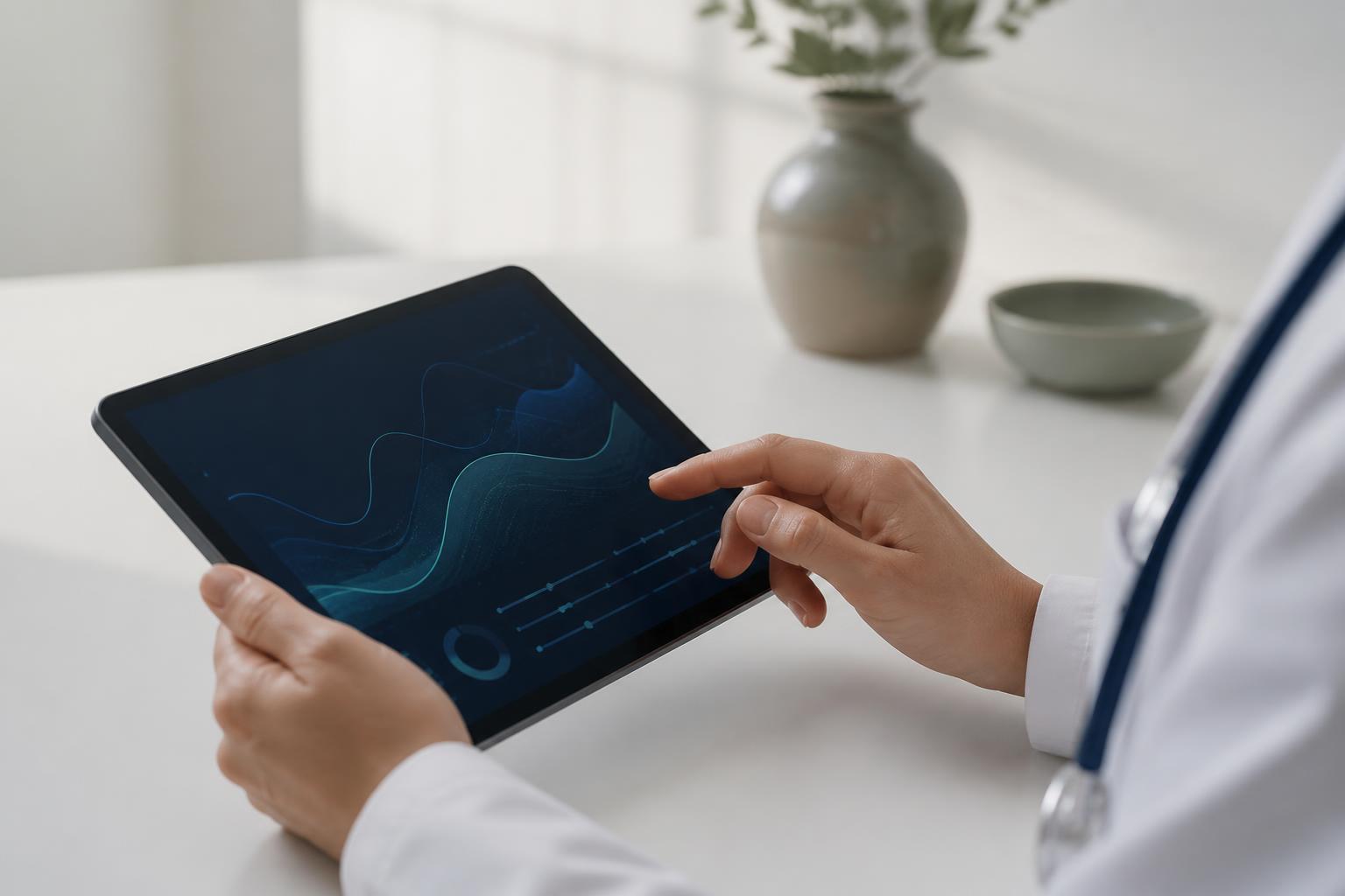 Clinician using a tablet with workflow visualization